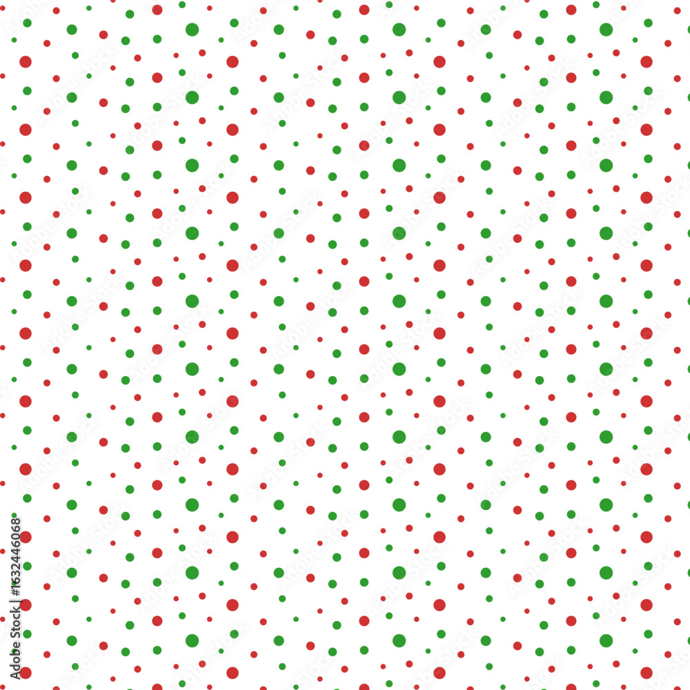 Wall mural seamless polka dot pattern.christmas seamless pattern with green and red dots isolated on white back
