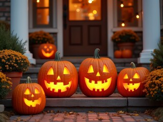 Festive Family Gathering on Halloween Porch with Seasonal Decorations