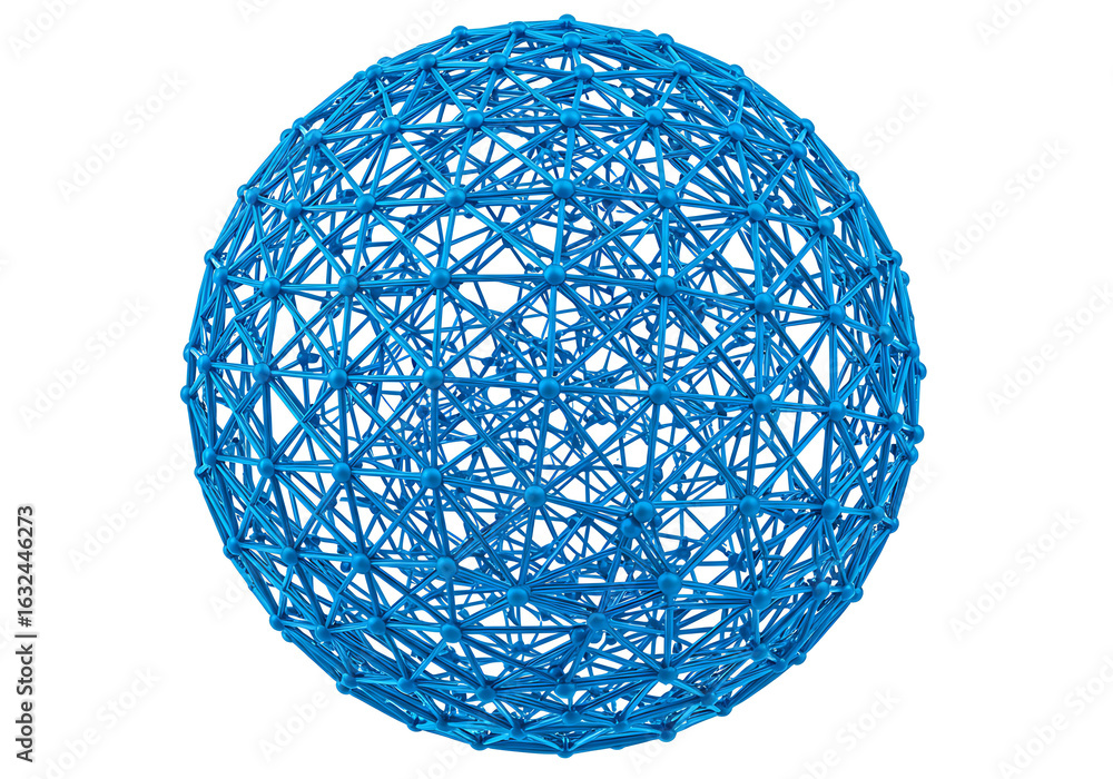 Poster abstract blue sphere with connected nodes on a white backdrop