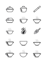 Cooking icon set. It included bake, heat, boil, frying, steam and more icons. Editable Stroke.