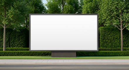 Large Blank Outdoor Billboard Surrounded by Lush Greenery
