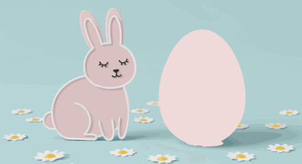 Pink Bunny and Egg with Daisies