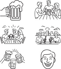 Obraz premium Alcoholic Beverages with Emotion Icons Tipsy Walk, Blushing Drink Face, Happy Cheers, Loud Laughing, Sleepy with Drink, and Crying After Shot