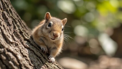 A squirrel on a tree on the backyard.