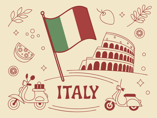 Flag of Italy. Vector illustration on white background. Beautiful brush strokes. Abstract concept. Elements for design. High quality