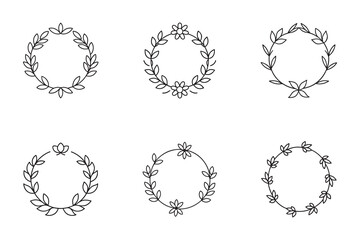Obraz premium Elegant Botanical Wreath Collection Set of Minimalist Floral Frames for Wedding Invitations and Logo Design Projects