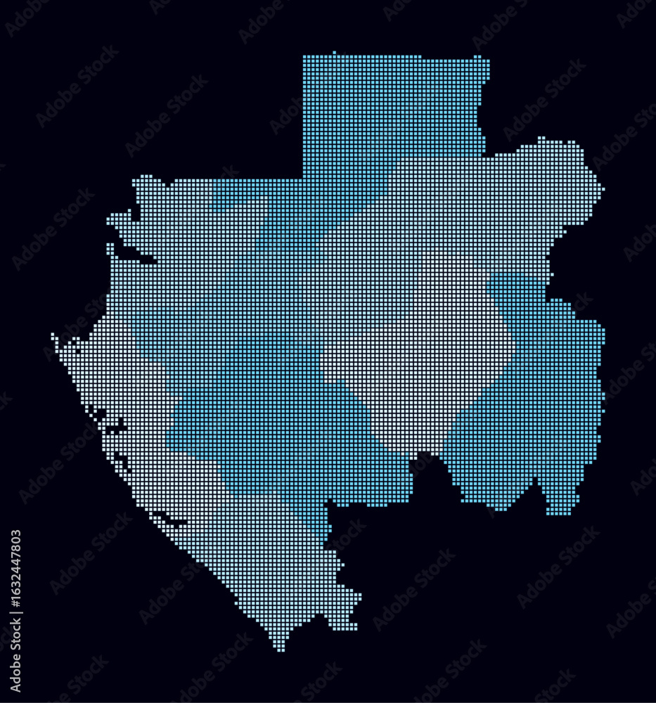 Poster gabon dotted map. digital style map of the country on dark background. gabon shape with square dots.