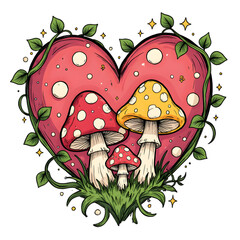 Heart with Mushrooms Sparkles and Bold Lines