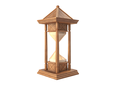 wooden hourglass flowing sand isolated on white background, png, ai generated.