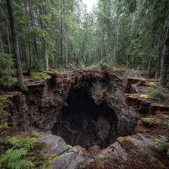 Fototapeta premium Forest chasm, earthy hole