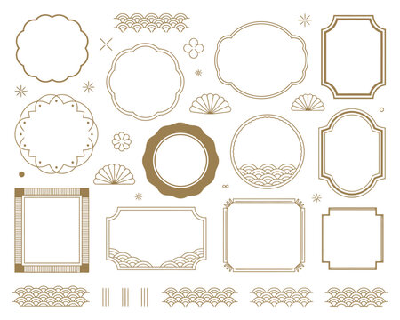 Graphical Japanese Frame Set in Retro Style with Vector Design Elements, Ideal for Stationery, Digital Art, Print Templates, Invitations, and Creative Vintage-Themed Projects

