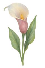 Watercolor Calla Lily Flower on transparent background. Plant, floral