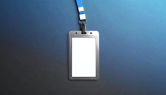 Blank Vertical ID Card Badge with Blue Lanyard on Dark Blue Background