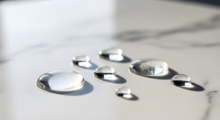 Transparent Water Drops on Smooth Marble Surface