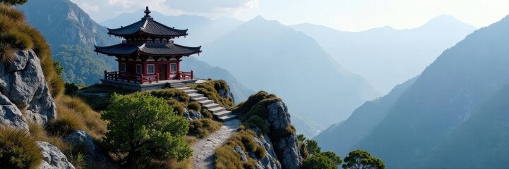 Fototapeta premium Secluded mountaintop shrine, weathered by time, contemplation, remote, inner peace