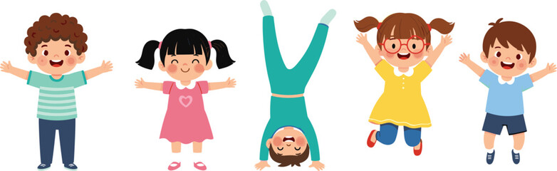 PrintHappy kids, playing together, joyful children, cartoon illustration, fun activity, group of kids, energetic play, vector art, childhood funHappy kids, playing together,