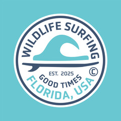Vintage logo of surfing and waves element in Florida USA, minimalist, vector illustration