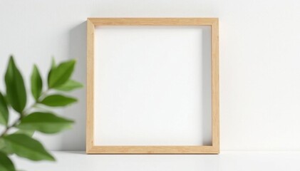 Modern minimalist wooden photo frame isolated on white , straight lines, clean, isolated