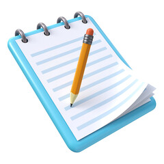 3D Paper Clipboard with Pencil Icon | Notepad, Checklist, Task Management, Exam Notes, To-Do List, Pen and Paper Illustration Isolated on Transparent Background