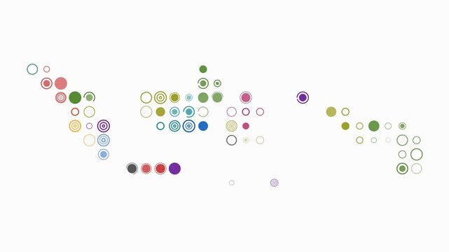 Indonesia map animation. Shape of the country with pulsating colored dots. Large size circle blocks. Digital style Indonesia map on white background. Trending video.