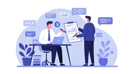 Businessman Reviewing Profit Margins With Accountant In Modern Office, Analyzing Financial Reports, Revenue Growth, And Strategic Planning For Successful Business Performance And Profitability