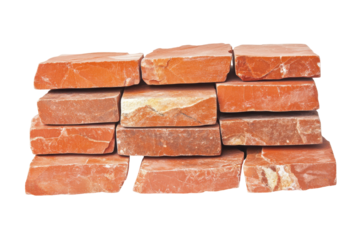 Stack of weathered red bricks isolated on transparent background. Stack of red bricks isolated on white background.
