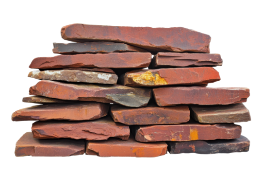 Stack of weathered red bricks isolated on transparent background. Stack of red bricks isolated on white background. - Powered by Adobe