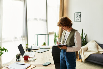 Freelancer enjoying summer productivity in a cozy home office space
