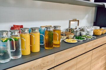 A Colorful Display of Refreshing Beverages and Snacks Perfect for Any Gathering or Event with...