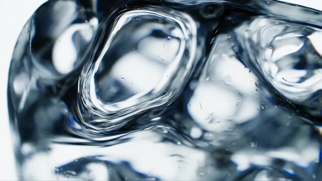 Closeup of Ice Cube Melting with Water Droplets Dripping in Bright Studio Setting
