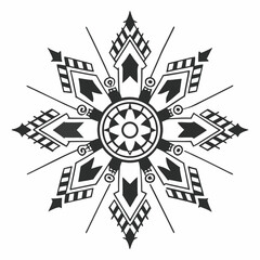 Intricate geometric snowflake mandala design isolated on white background, a fusion of winters charm and symmetrical artistry for diverse creative projects