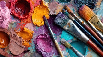 Obraz premium Palette with vibrant paints and artist's tools