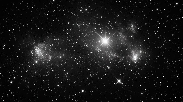 Black and White Star - filled Night Sky with Galaxies and Stars for Design and Background Use 