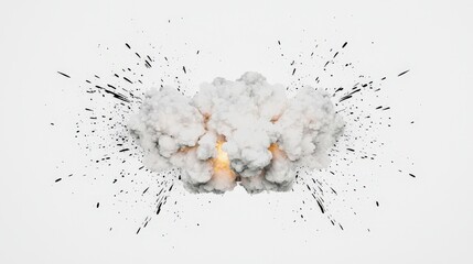Dramatic Explosion Cloud with Smoke and Sparks Emanating on a White Background