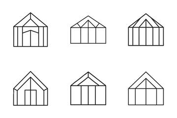 Greenhouse Icon Set Simple Black and White Line Art Design for Botanical Garden and Sustainable Living Concepts