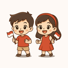Celebrating Indonesian Independence Day Two Children with Flags