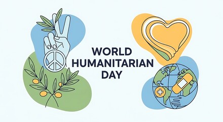 Fototapeta premium World humanitarian day with peace symbol, heart, globe, and olive branch isolated on white background