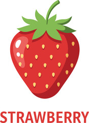 Vibrant red strawberry illustration with strawberry text