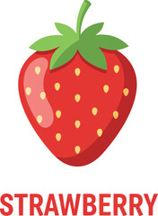 Vibrant red strawberry with green leaves isolated