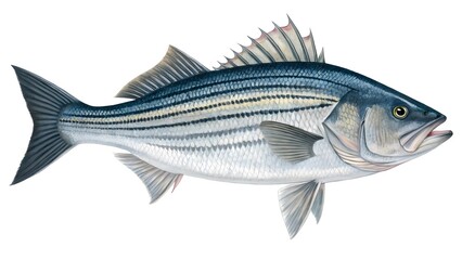 Fototapeta premium Striped Bass Fish Illustration on White Background