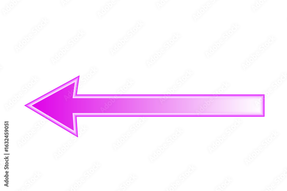 Poster bright 3d glowing neon pink purple arrow pointing left long with transparent background light effect