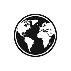 Black and white Earth globe illustration with continents showing global network connection