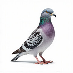 Fototapeta premium Pigeon in Profile: A regal pigeon, adorned with a mosaic of colors, stands proud. Its elegant pose exudes an air of poise and peace in this photorealistic capture.