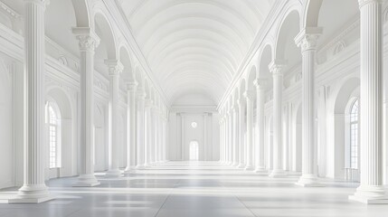 Fototapeta premium Symmetrical columns of a white hall