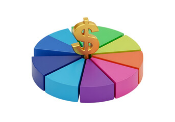 Obraz premium Golden dollar sign atop colorful segmented circle isolated on a transparent background currency