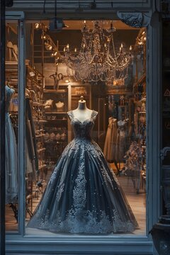 Luxurious dress in the shop window