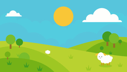 quiet sunny meadow grazing sheep