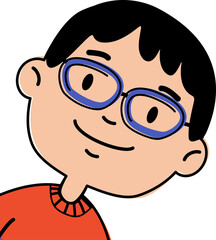 Little boy child in blue glasses peeking. Cute kid smiling mascot for education and fun.