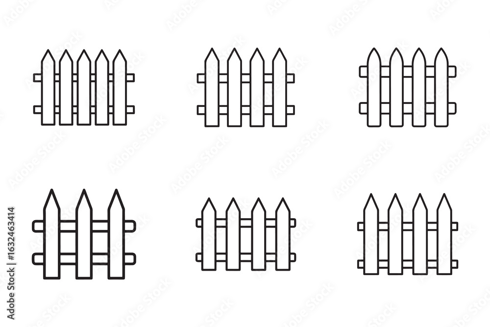 Poster set of minimalist fence icons in black and white for design projects and decorative purposes with di