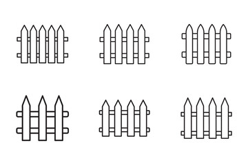 Set of minimalist fence icons in black and white for design projects and decorative purposes with different fence types